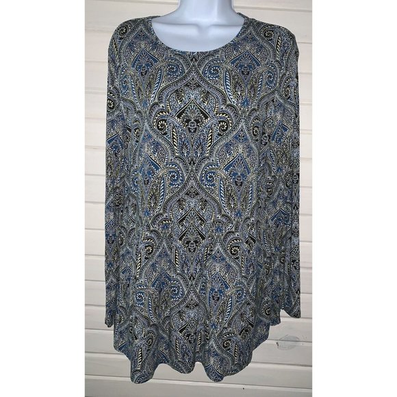 J.Jill Wearever Collection Sz MEDIUM Blue Paisley Pleated Tunic Top Stretch EUC - Picture 3 of 11